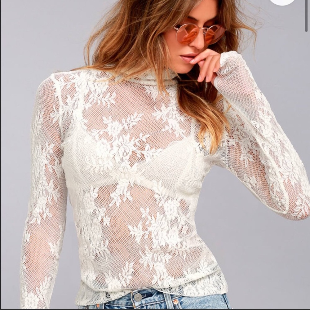 Free People Intimately Sweet Secrets Turtleneck White Lace Womens sweater